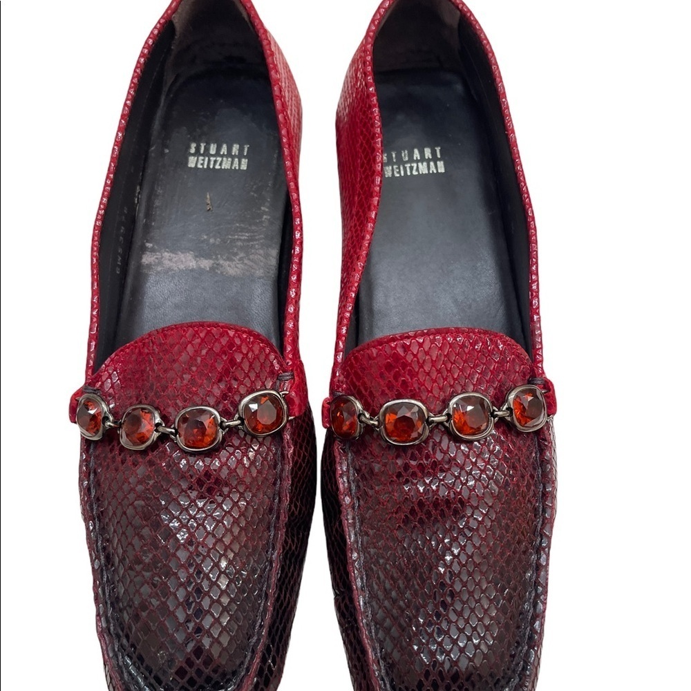 Stuart Weitzman Loafers Snake Skin Pattern Red Ombre bejewelled Sz 8M - Picture 3 of 12